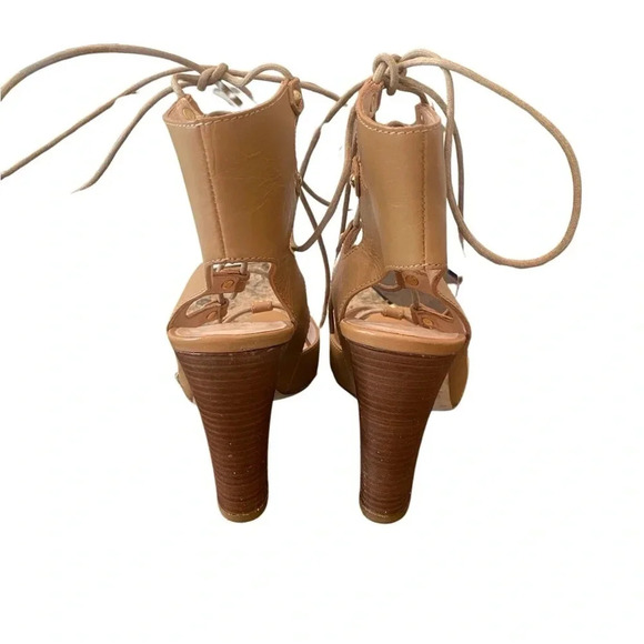 Club Monaco Leather Beige Laced Up Heels - Picture 5 of 10